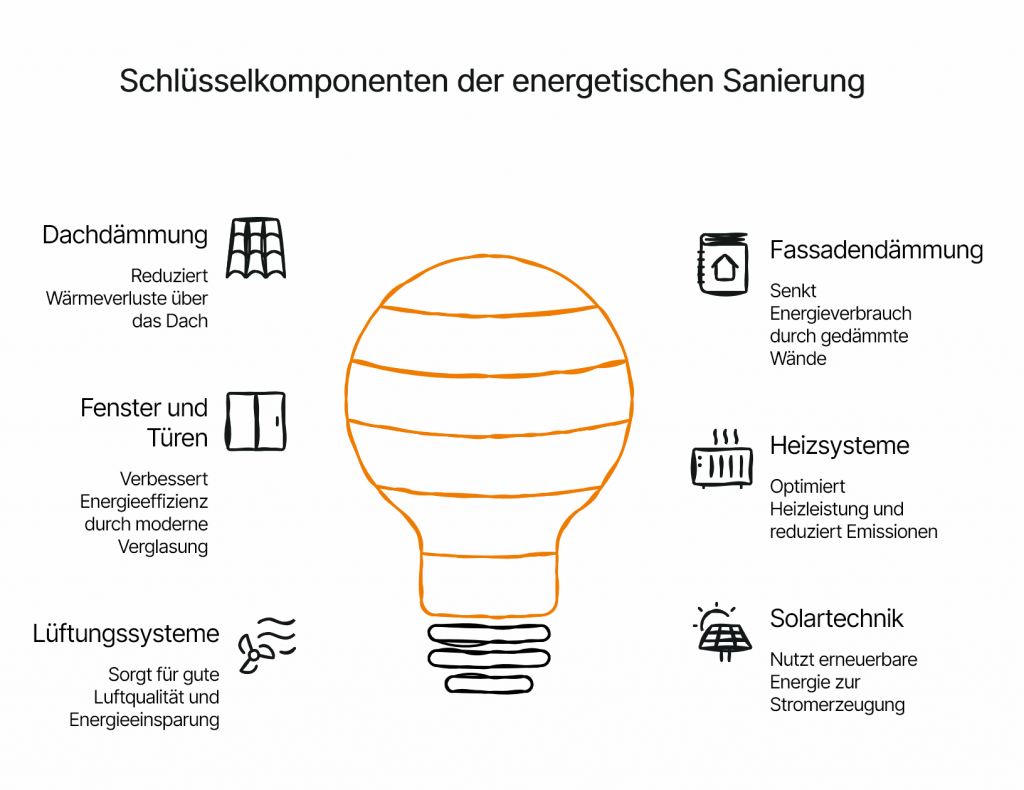 Schaubild zu Schlüsselkompetenzen der den energetischen Sanierung.